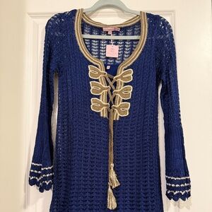 Calypso St Barth Crochet Swim Cover Up Blue, Size Medium, NWT